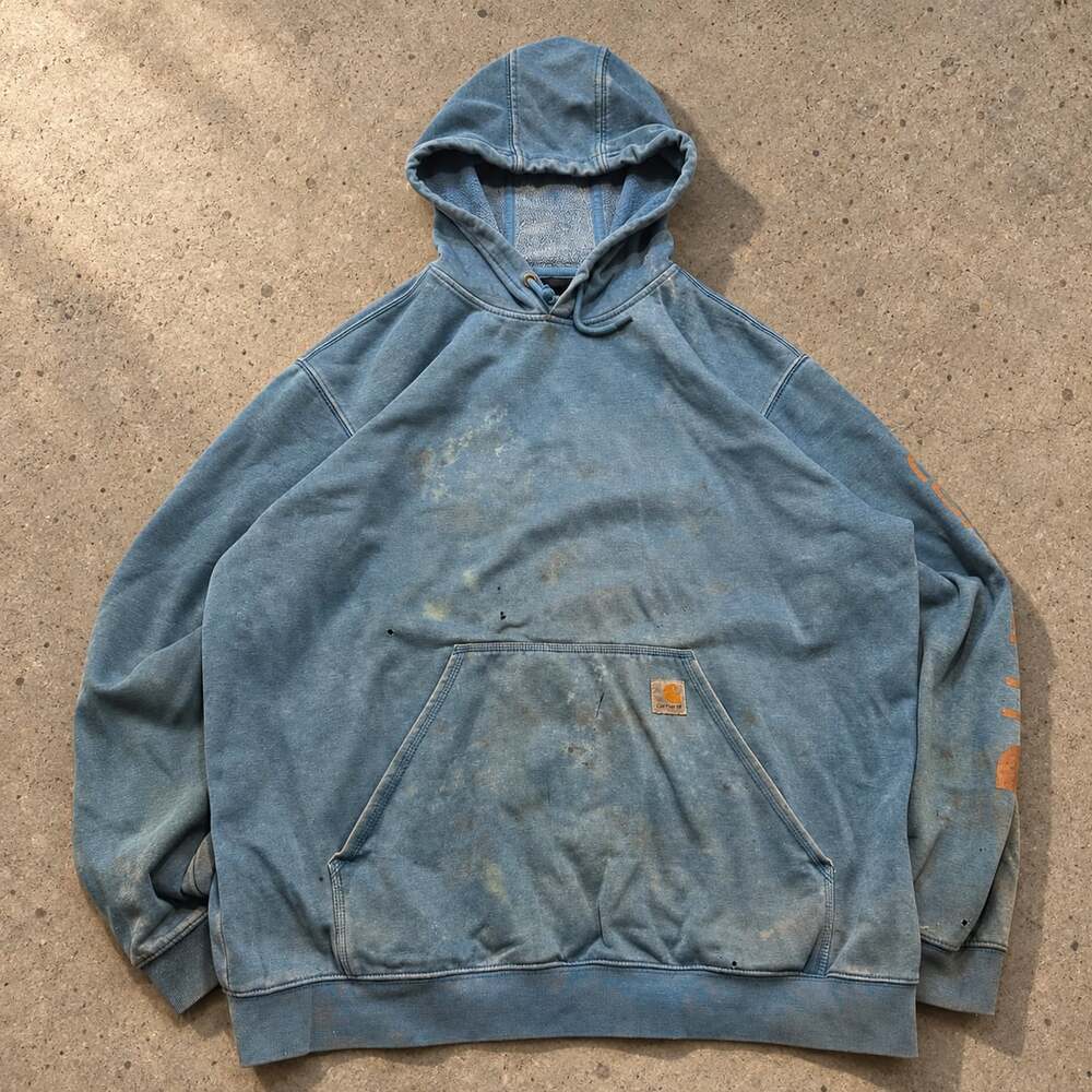 Carhartt Hoodie Size XL Blue Loose Fit Distressed